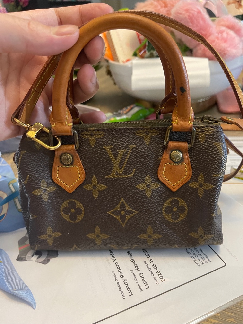Louis Vuitton Brown Monogram Mini Top-Handle Bag with Tan Trim
